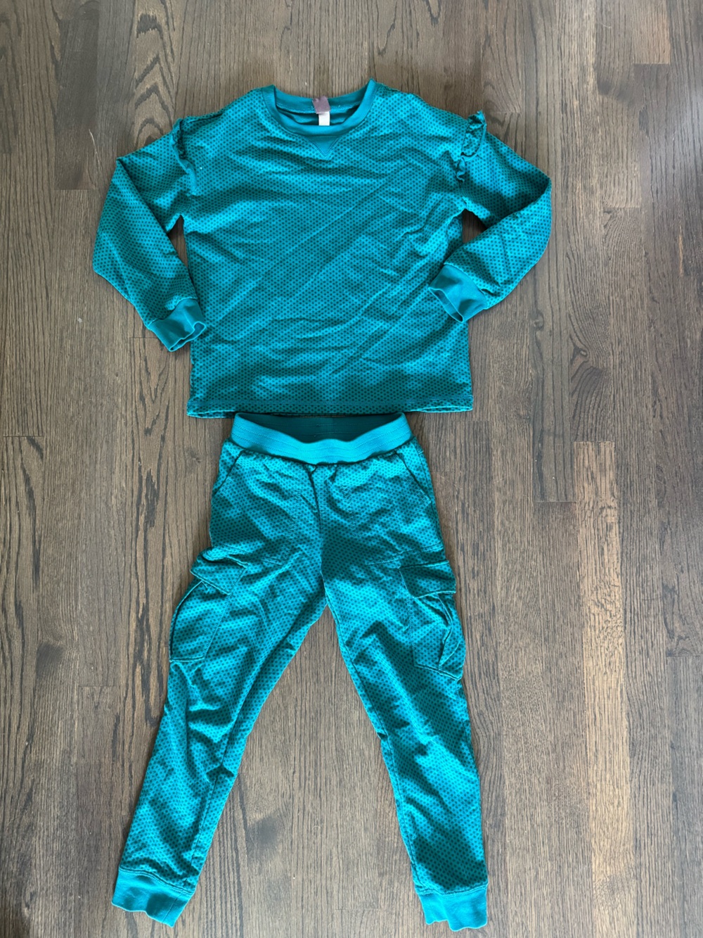 Tea Collection Girls Teal Polka Dot Cargo Jogger Set Sizes 7/8